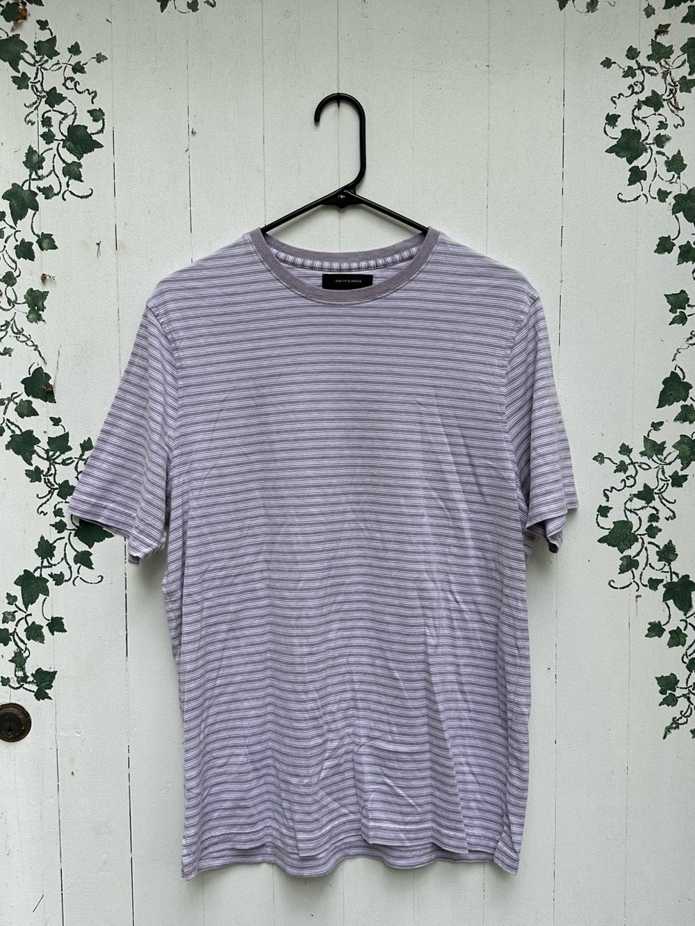 100% Pima Cotton Saks Fifth Avenue Lavender Striped Short-Sleeve Tee